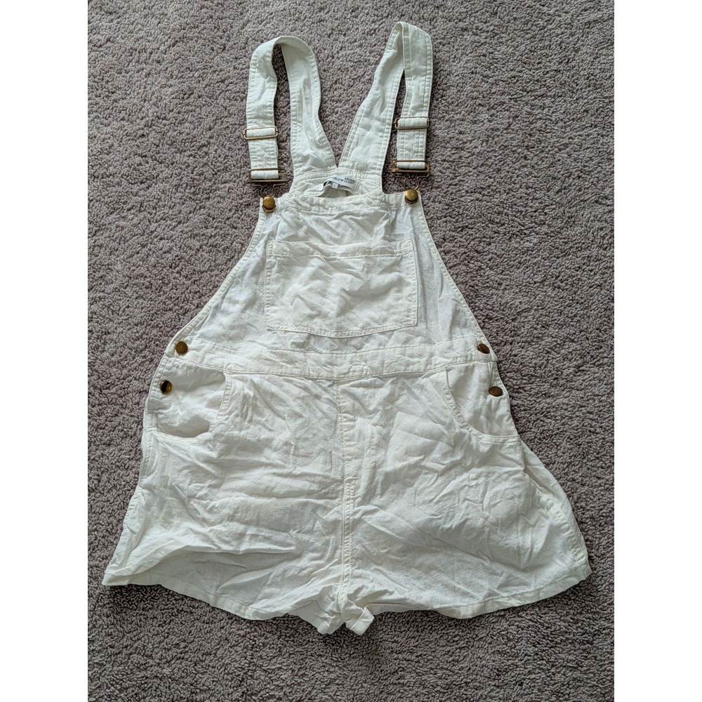 WeWoreWhat Basic Short Overall White Linen Blend Womens Large Front Pocket